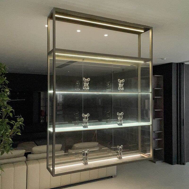 ESM012-Minimalist Modern Luxury Modular Custom Metal Aluminum Glass Wall Display Cabinet