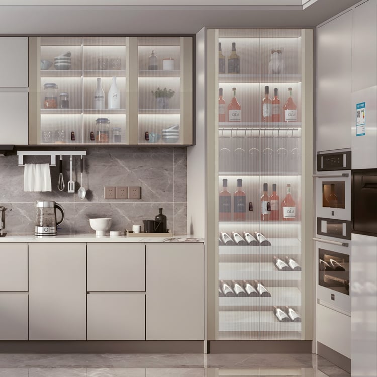 Single-Edge Frameless Fluted Glass Pantry Cabinet Door