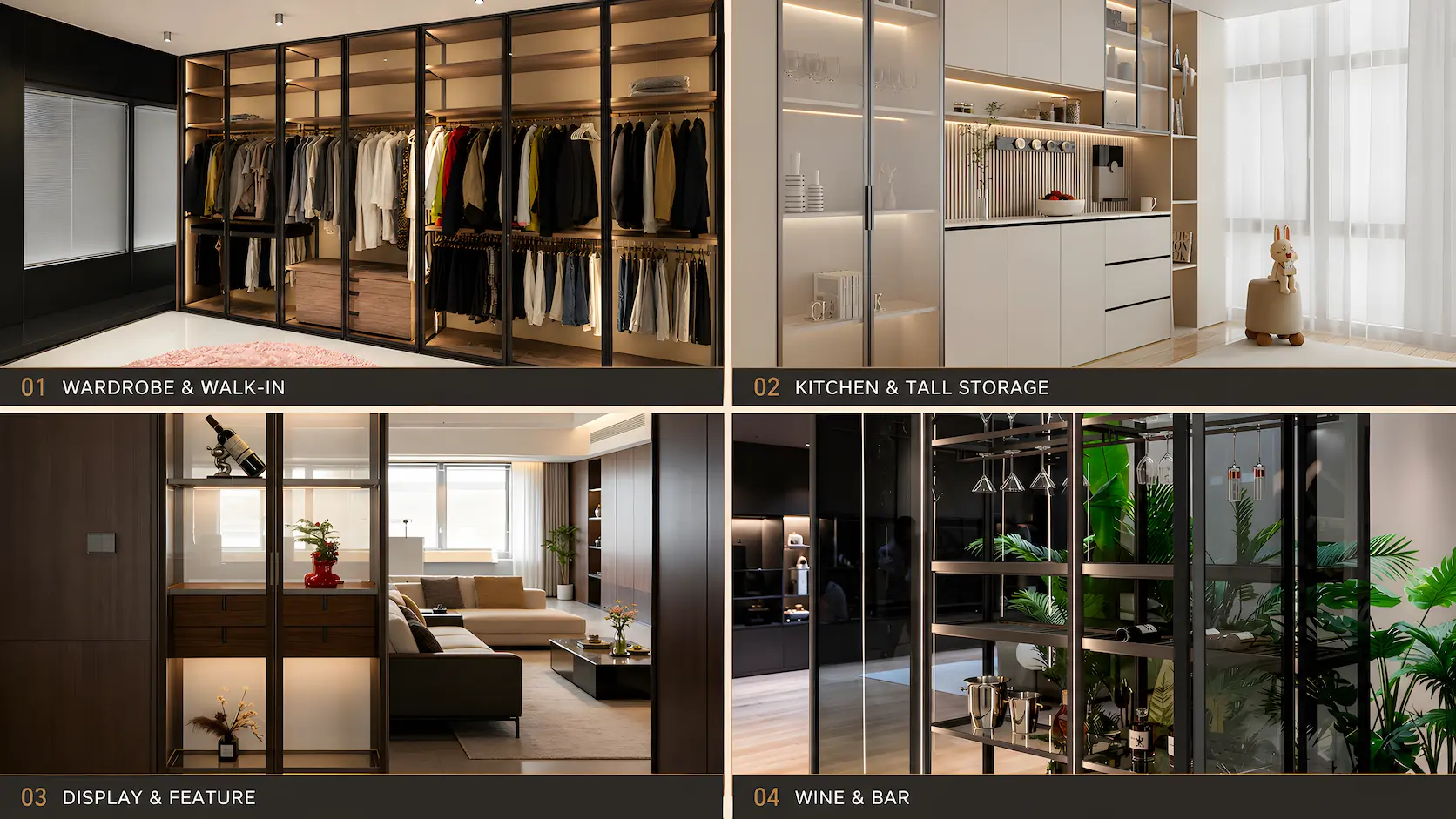 Real EISIM aluminum framed door projects for wardrobes kitchens display cabinets and wine bars