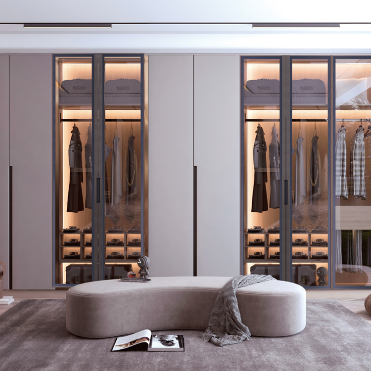 20mm Aluminum Glass Wardrobe Door with Vertical Bar Pull