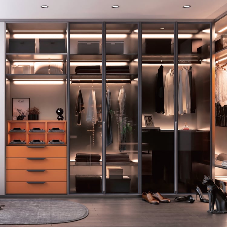 Minimalist Handleless 20mm Aluminum Glass Wardrobe Door