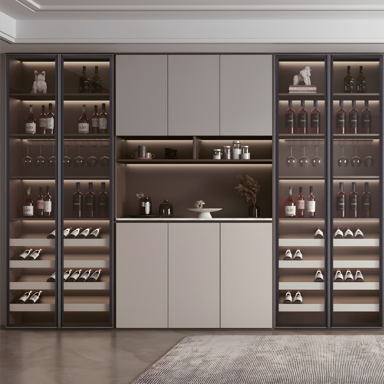 20mm Integrated-Pull Aluminum Glass Wine Cabinet Door