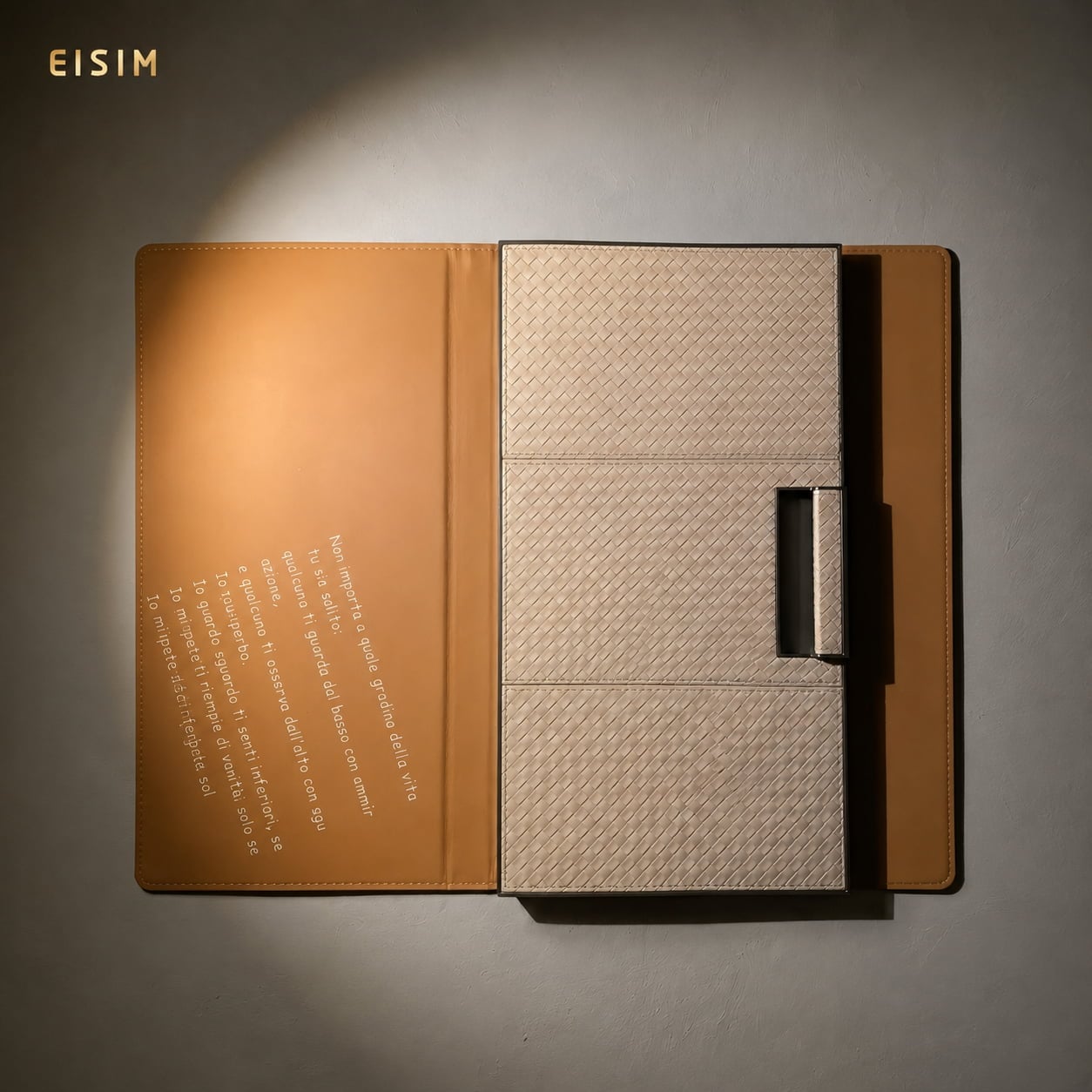 Sleek Linear Stitched Leather Closet Panels with Slim Aluminum Edge Profiles