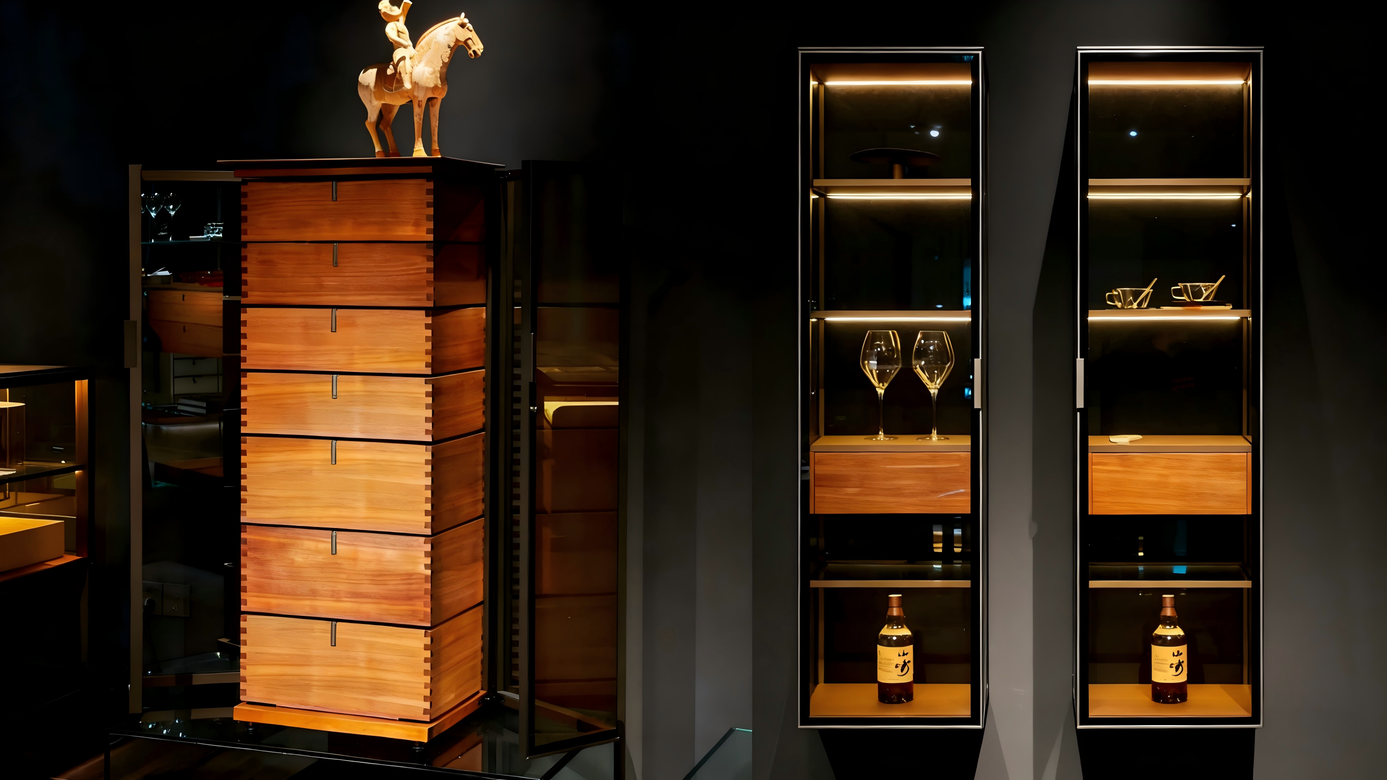 Seven drawer cabinet and matching illuminated Aircraft display cabinets
