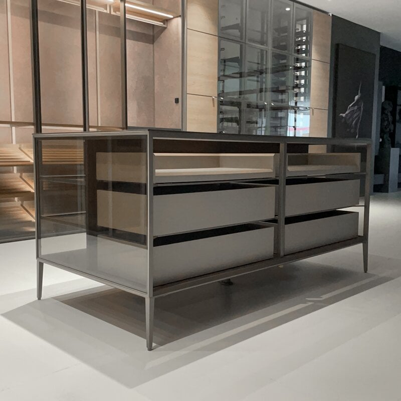 ESM-009-Closet Island With Drawers Display Cabinet Showcase Case Modern Minimalist Luxury Aluminum Glass Led Light