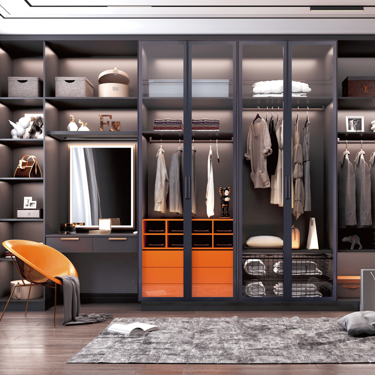 Slim Aluminum Glass Wardrobe Door with Straight Edge Pull