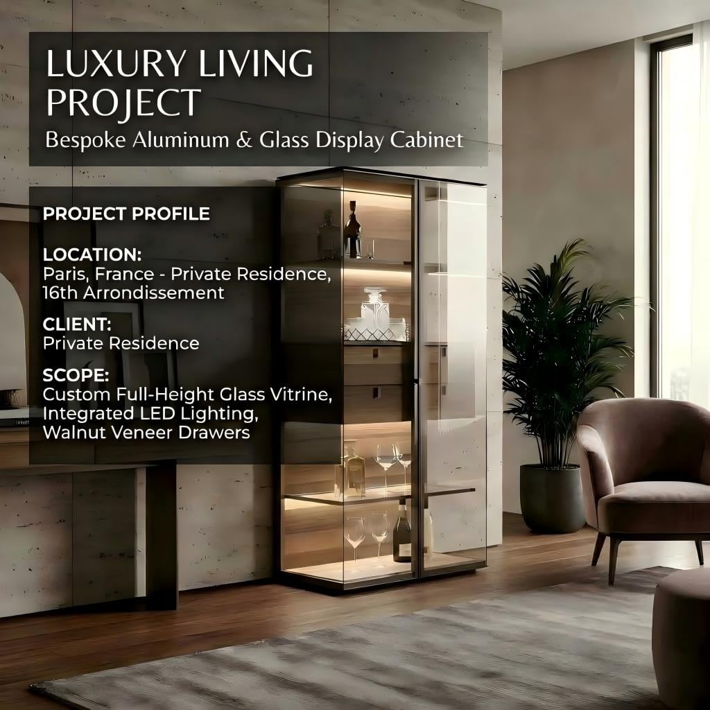 Custom Freestanding Aluminum Glass Display Cabinet with LED