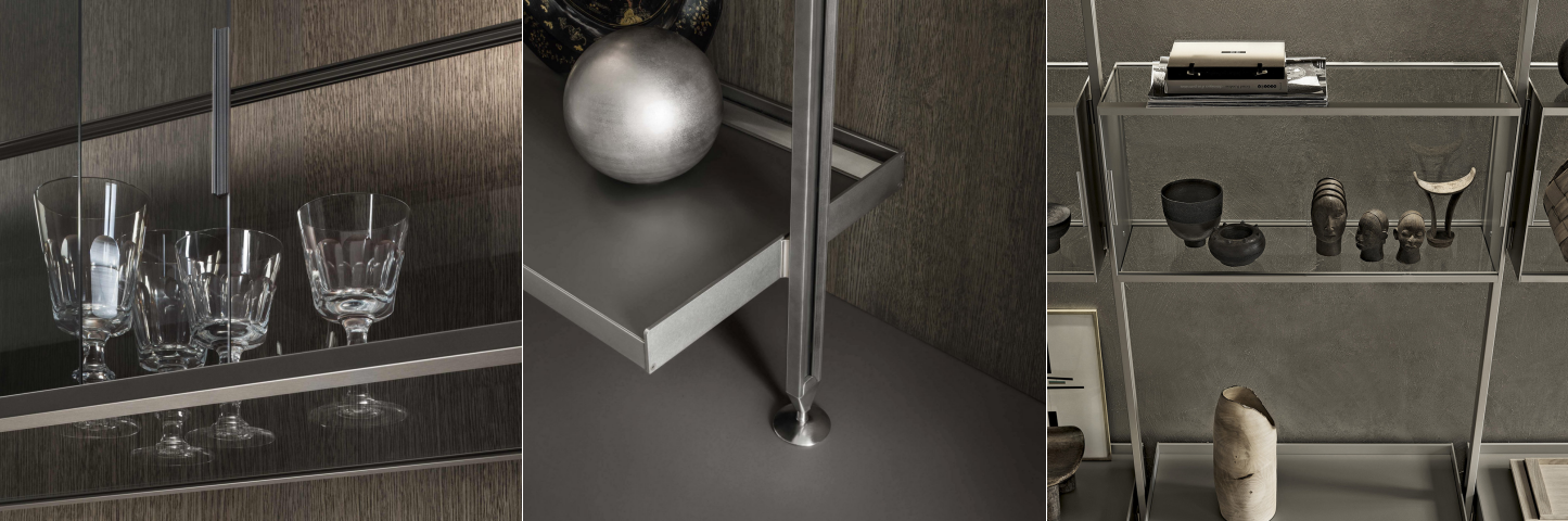 Aluminum upright shelf frame connection and display tray details