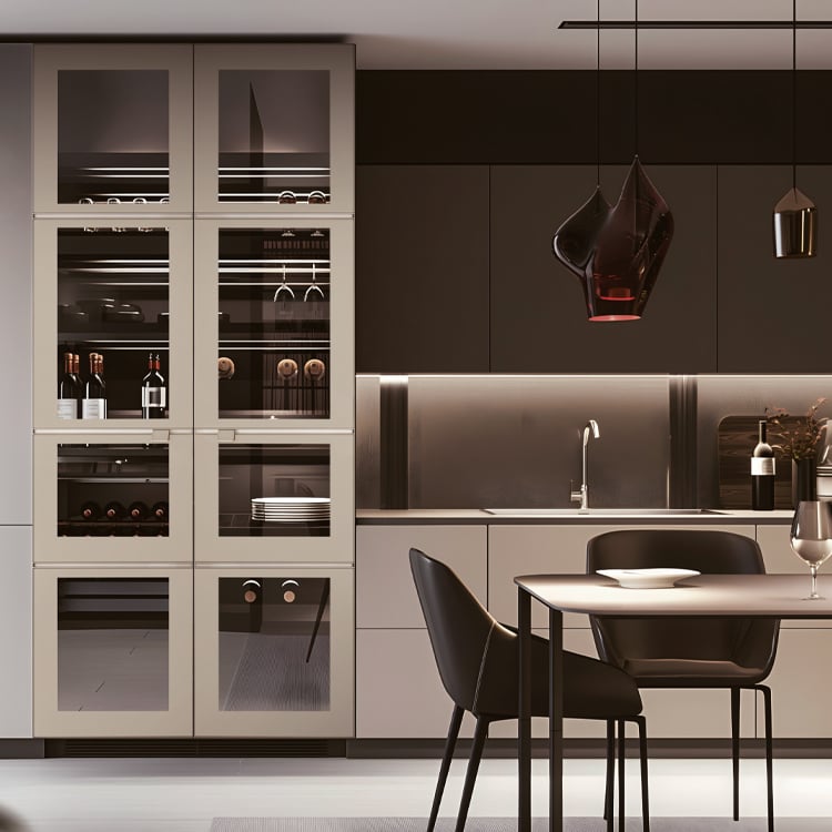 Side-Hinge Hidden-Edge Glass Kitchen Door with Mid-Rail