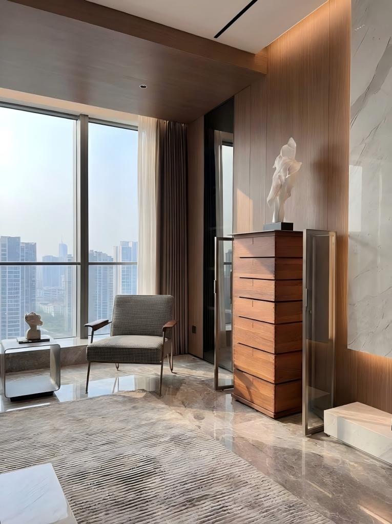 Seven-drawer aluminum-framed glass display cabinet shown in natural daylight