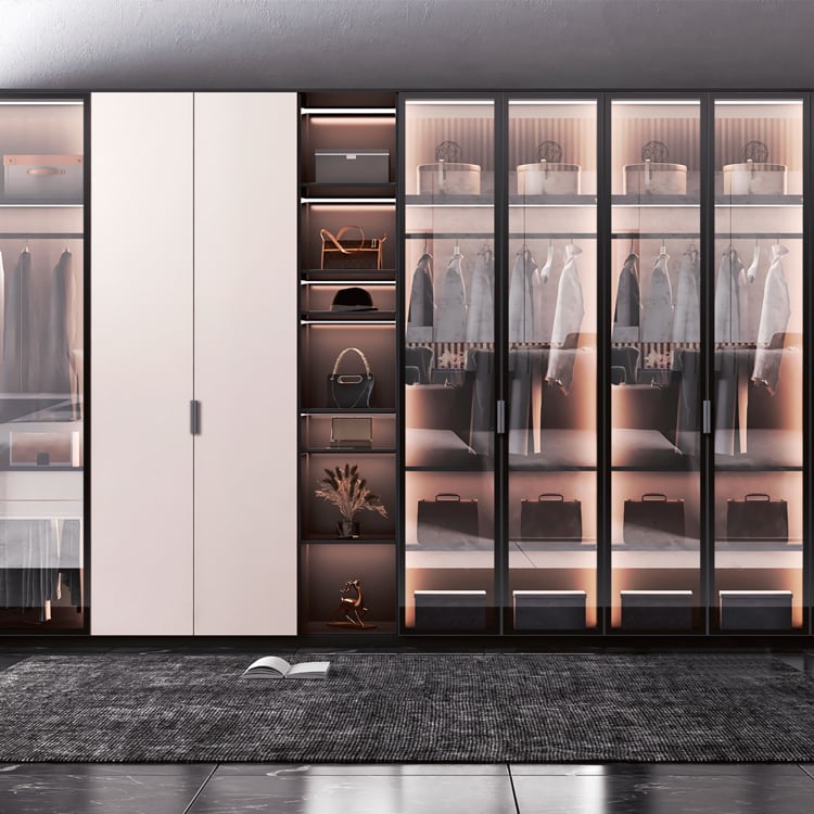Hidden-Edge Heavy-Duty Glass Wardrobe Door with Rectangular Pull