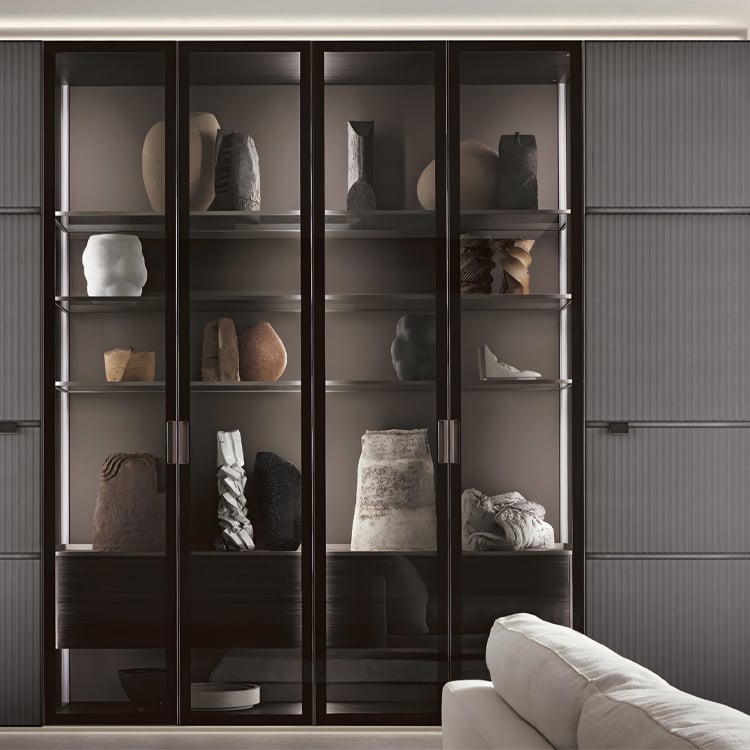 Side-Hinge Hidden-Edge Ribbed Panel Display Cabinet Door