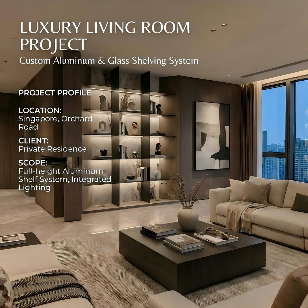 Custom Ultra-Slim Aluminum Wall Shelving with Integrated LED