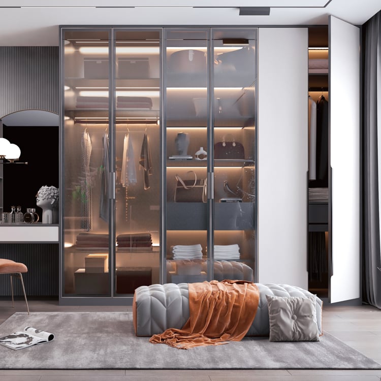Beveled Square Aluminum Frame Glass Cabinet Door with Bar Pull