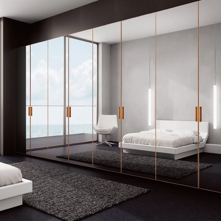 Hidden-Edge Aluminum Mirror Wardrobe Door with Recessed Pull