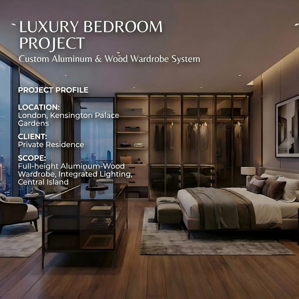 Custom Master Bedroom Glass Wardrobe with Dressing Island
