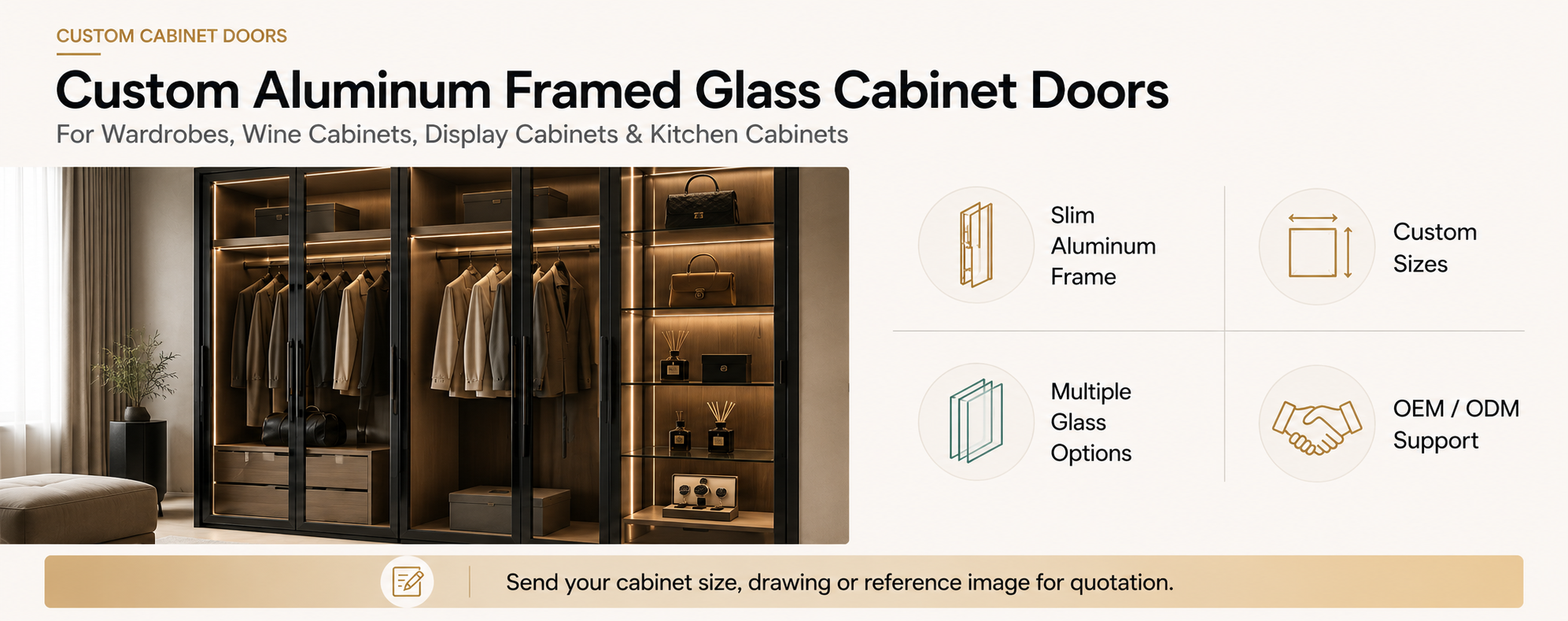 Custom aluminum framed glass cabinet doors for wardrobes wine cabinets display cabinets and kitchen cabinets