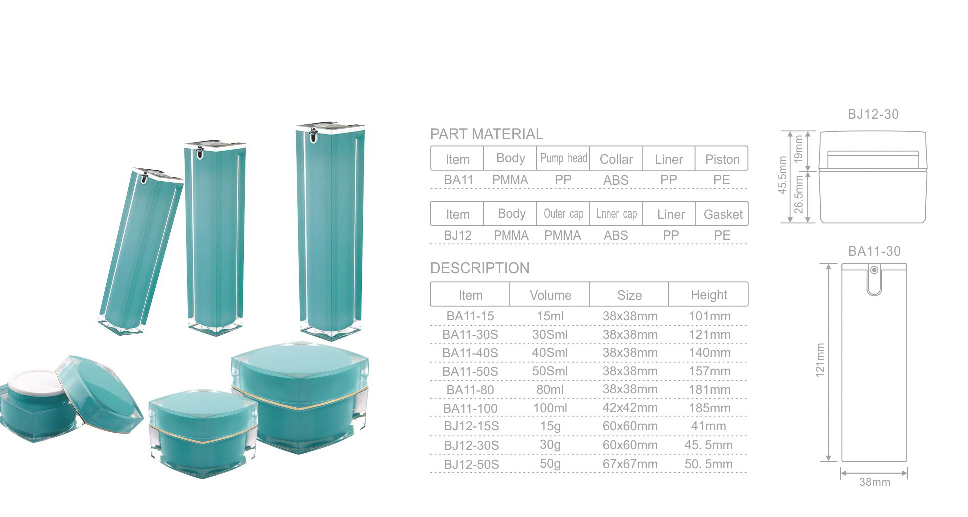 ba11 bj12 15ml 30ml 40ml 50ml 80ml 100ml cosmetics airless square plastic cosmetic pump bottles for face cream-1