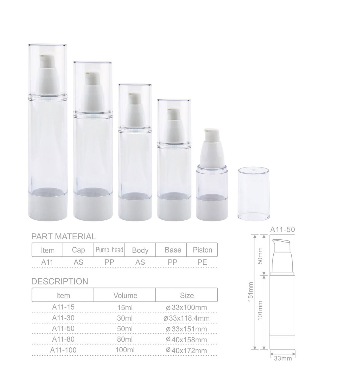 a11 plastic packaging cosmetic container 30ml as pp pe lotion spray bb cream airless liquid foundation emulsion vacuum bottle-1