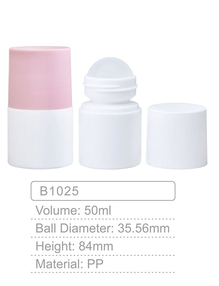 b1025 pp personal care material round 50ml deodorant container roll on deodorant plastic roller ball bottle for antiperspirant-1