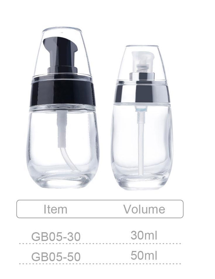 gb05 empty cosmetic liquid lotion clear press round shape glass bottle for foundationsupply wholesale price glass serum pump bottle-1