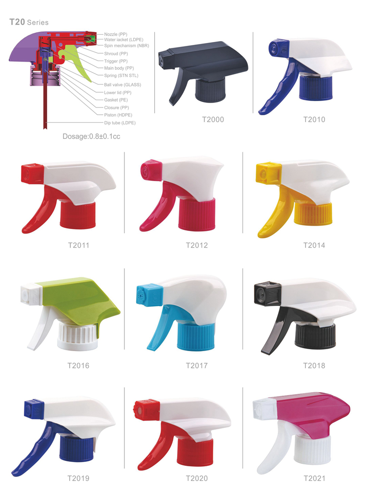 T2017 New Design Wholesale Factory pp Household Trigger Sprayer,fancy Trigger Sprayer,28/410 28/415 Plastic Cleaning Trigger Sprayer details