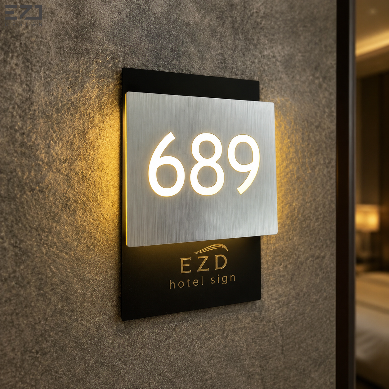 Targhetta personalizzata a LED per numero stanza in hotel, con illuminazione integrata, in metallo e acrilico, per hotel di lusso