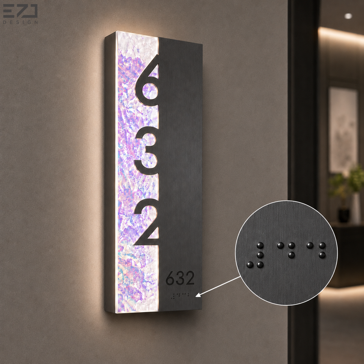 Custom Glowing Hotel Room Number Sign LED Stainless Steel Door Plate Wayfinding Sign for Hotel Apartment Office Braille ADA Sign