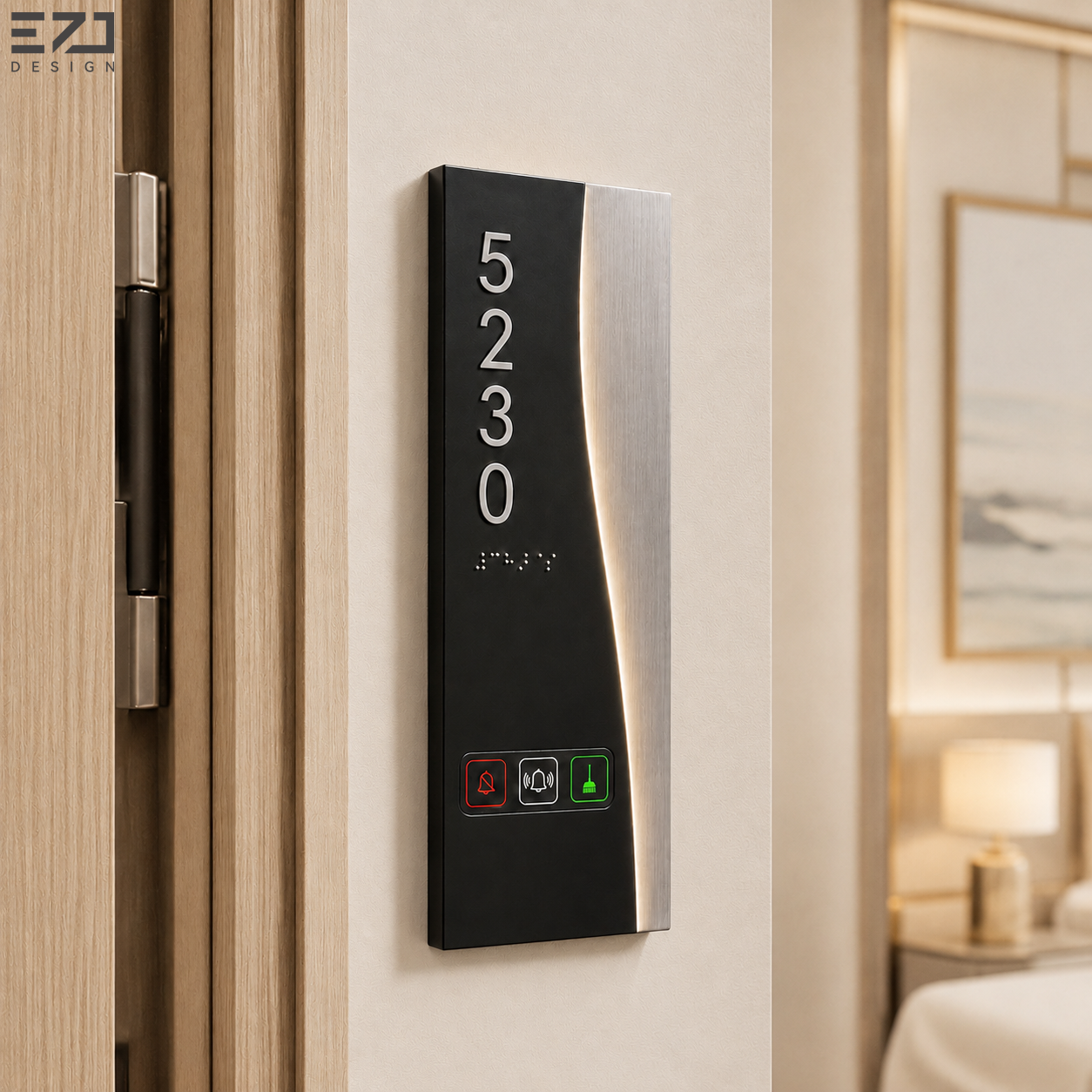 EZD Customized ADA Braille Stainless Steel Apartment Glowing Number Smart Door Display Plate Modern Hotel Room Number Sign