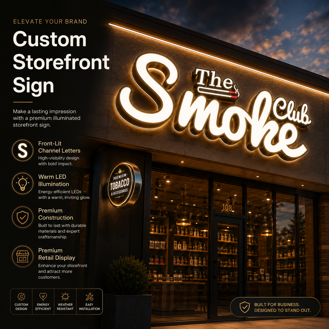 Custom LED Smoke Shop Sign Outdoor Front Lit Channel Letters 3D Acrylic ...