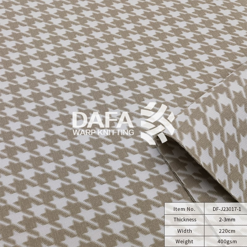 Tessuto a rete sandwich 3D jacquard a motivo tartan — resistente ed elegante, in poliestere al 100%, bicolore, 400 g/m², 2–3 mm, larghezza 220 cm, certificato GRS / OEKO-TEX STANDARD 100