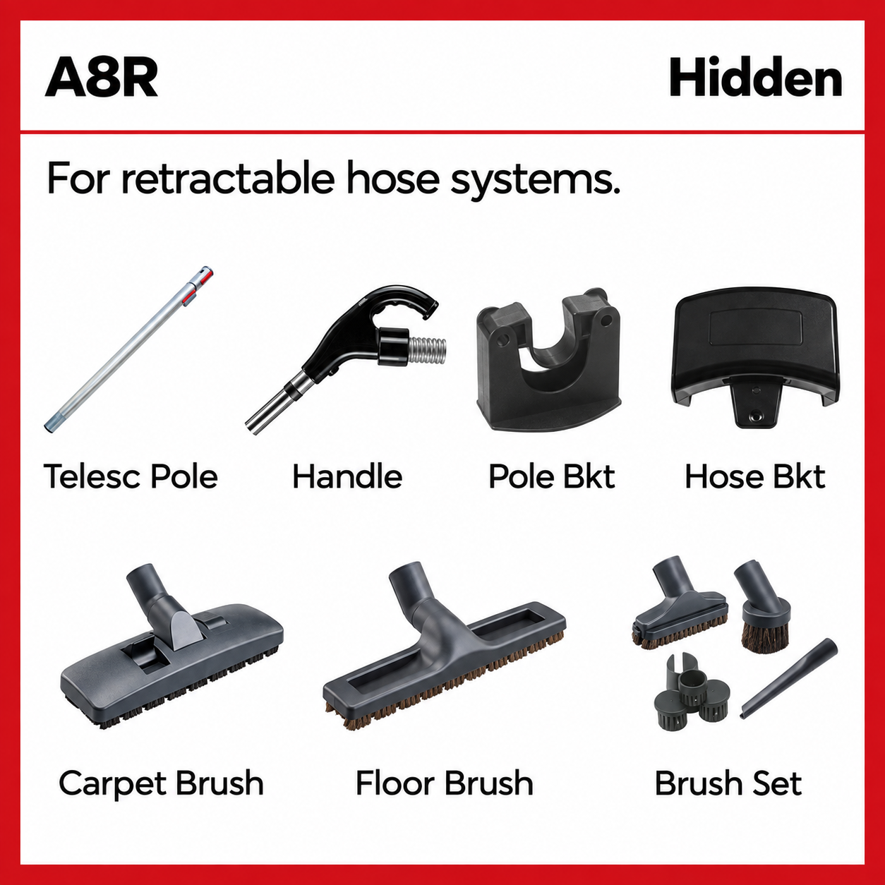 MENRED A8R Central Vacuum Cleaning Kit for Retractable Hose Systems