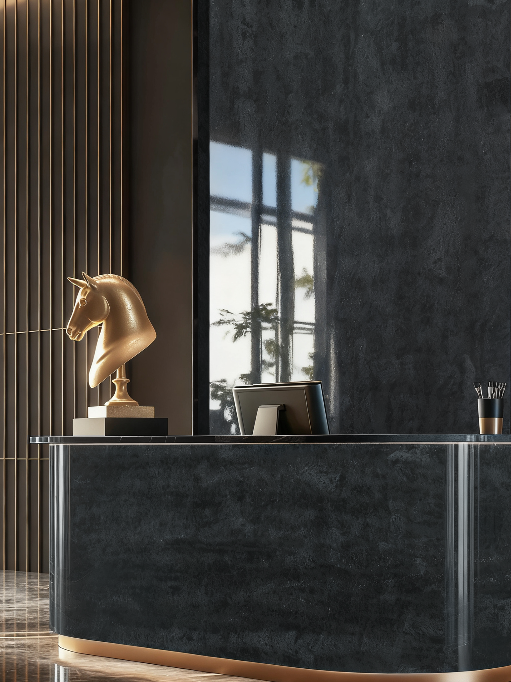 Revestimiento de pared destacada en piedra técnica premium en un entorno de salón moderno y de lujo por RUNPIN