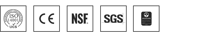 ISO 14001, CE, NSF, SGS, and Greenguard certifications ensuring eco-friendly manufactured stone by RUNPIN