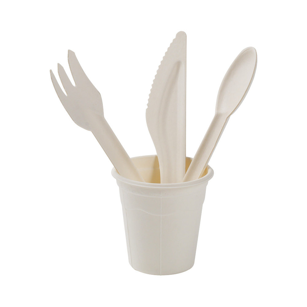 Premium Industrial-Grade Bagasse Fork Spoon Knife, Fully Compostable Disposable Utensils Bulk Supplier