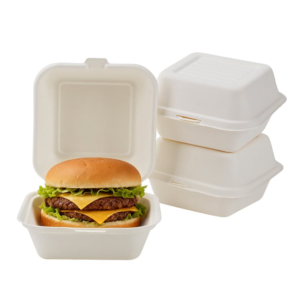 SUGARCANE BAGASSE CLAMSHELL BOXES - 6*6inch clamshell burger box