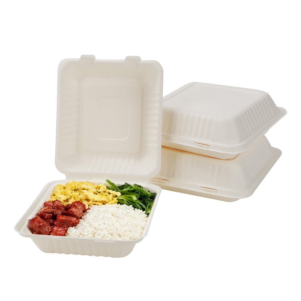 SUGARCANE BAGASSE CLAMSHELL BOXES - 9 inch clamshell lunch box