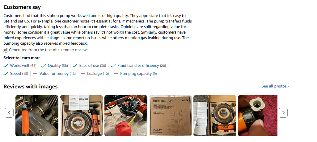 Amazon verified buyer review 1 — SMART JERRY manual siphon pump