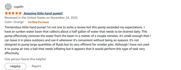 Amazon verified buyer review 4 — SMART JERRY manual siphon pump