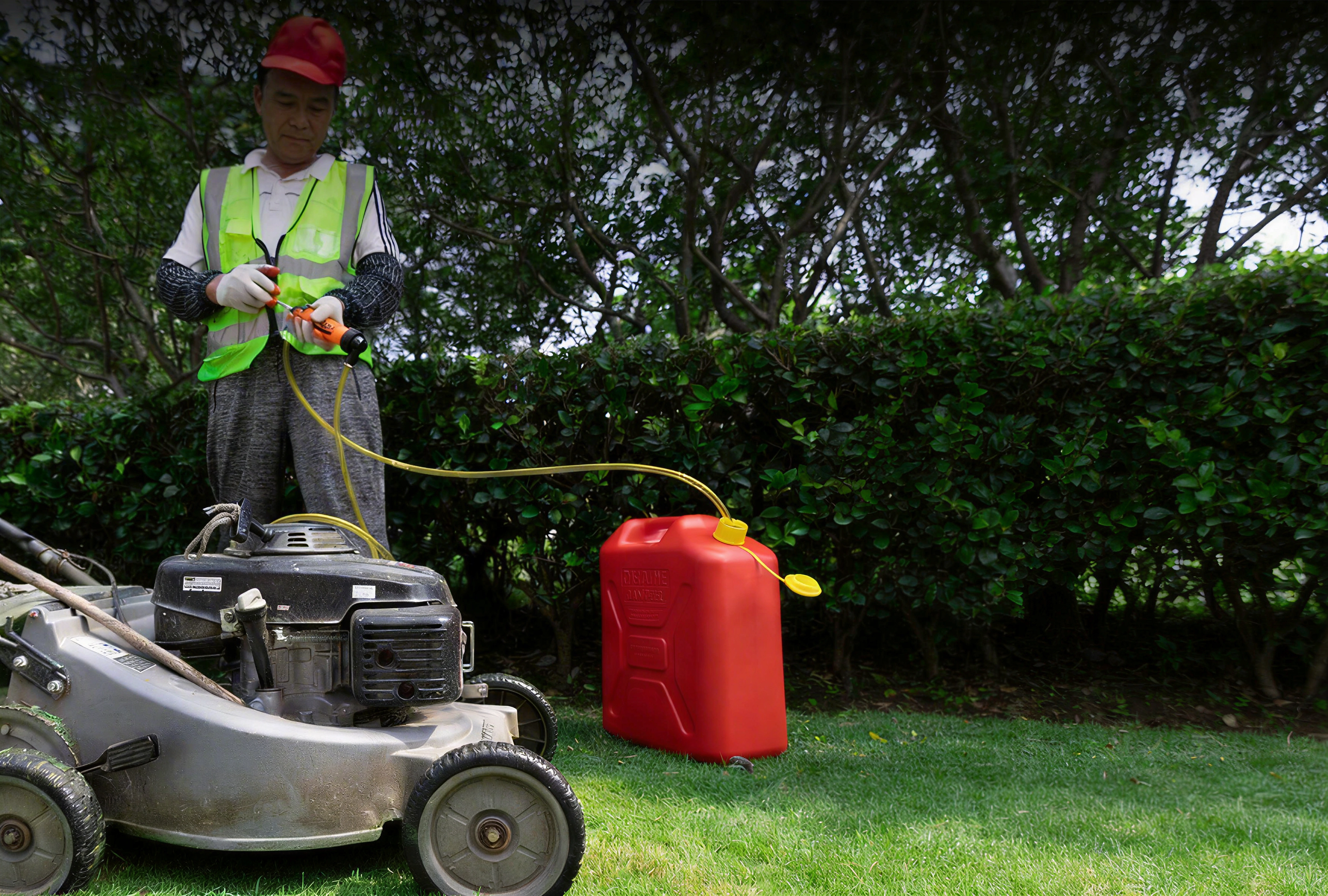 Manual siphon pump refueling lawn mower and small engine equipment without spilling