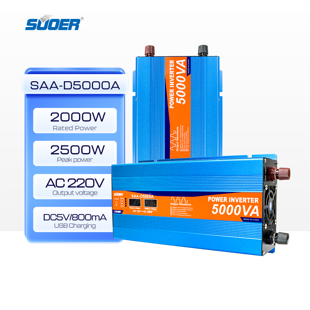 5000VA DC/AC Inverter za dom i auto 12V 2000W Peak Single Output Modified Sinus Wave 50Hz Zaštita od preopterećenja