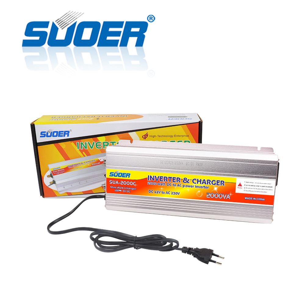 SUA-2000C Suoer 2 kW 12V DC થી 230V AC ઇન્વર્ટર 2000W પાવર ઇન્વર્ટર મોડિફાઇડ સાઇન વેવ ઇન્વર્ટર સાથે ચાર્જર