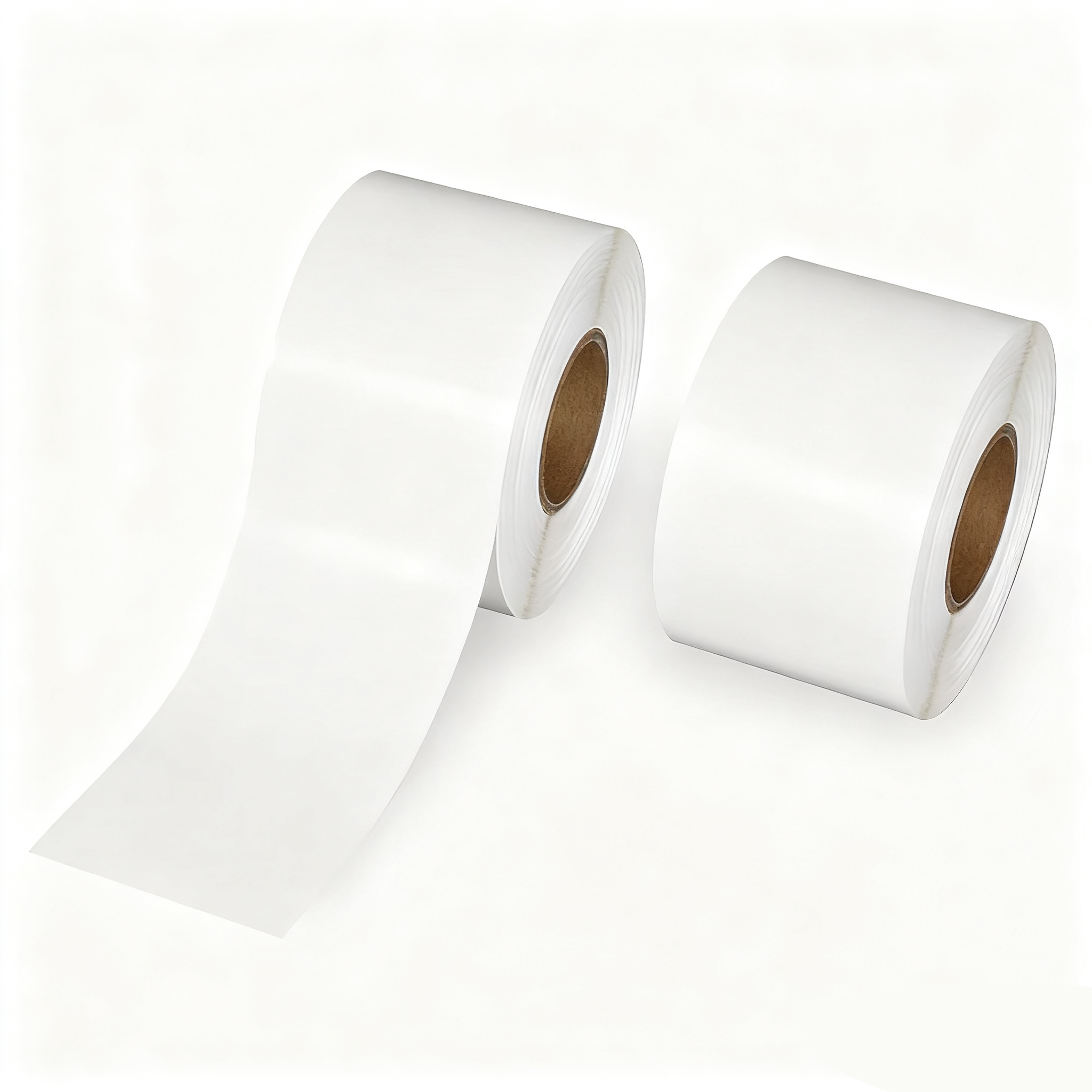 Rollo de etiqueta adhesiva térmica directa sin liner personalizada, rollo continuo sin línea de silicona ni glassina, etiqueta térmica sin liner