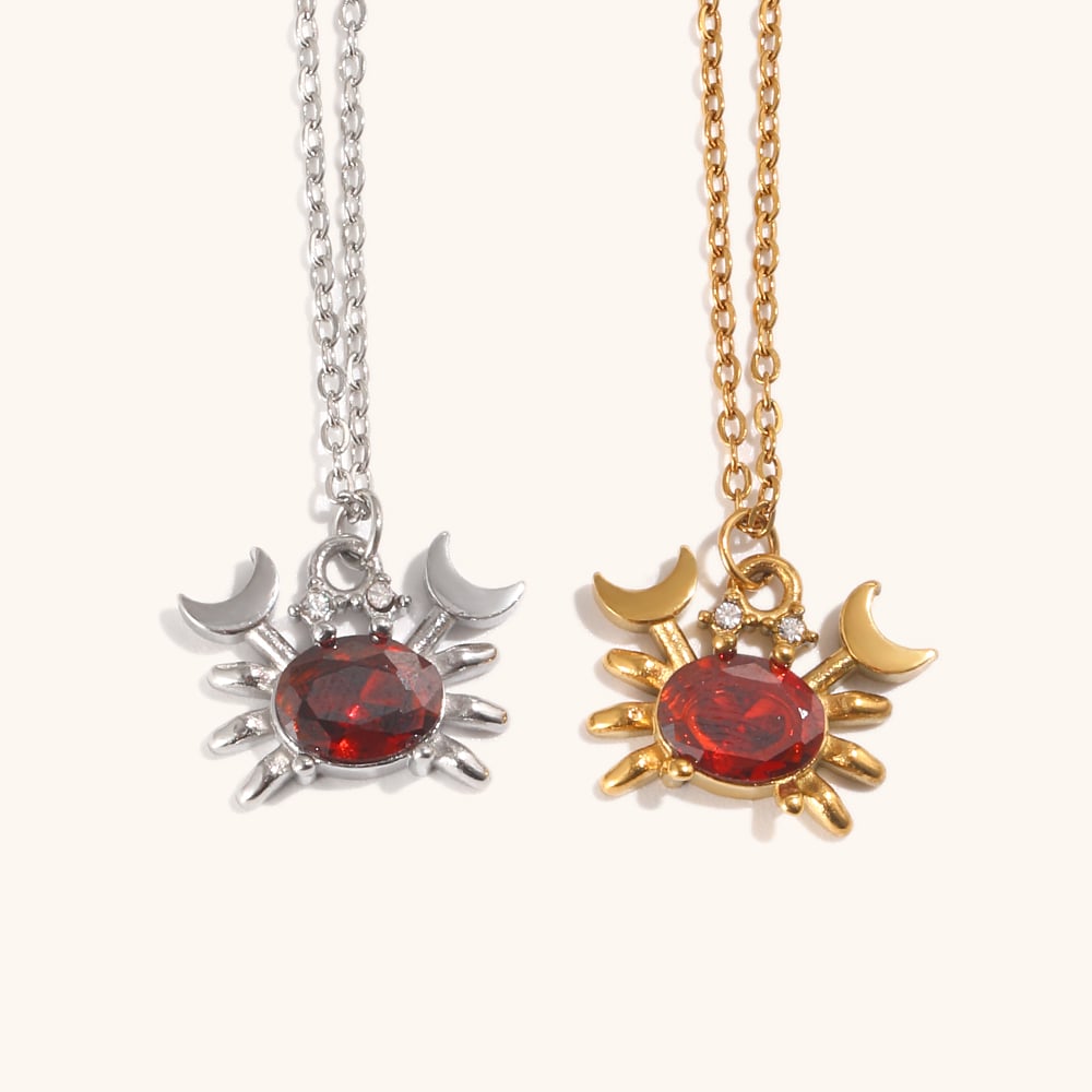 Red Zircon Crab Pendant Necklace