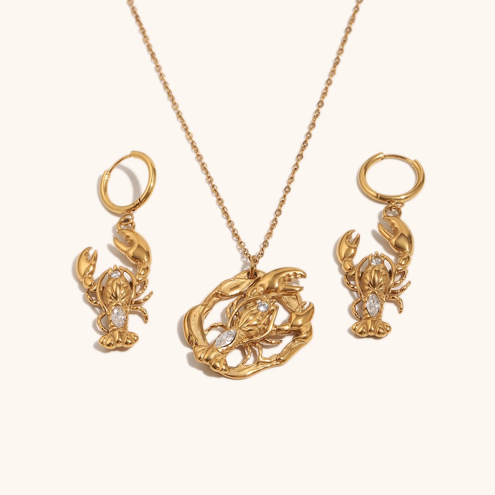 Engraved Lobster Zircon Pendant Necklace / Earring