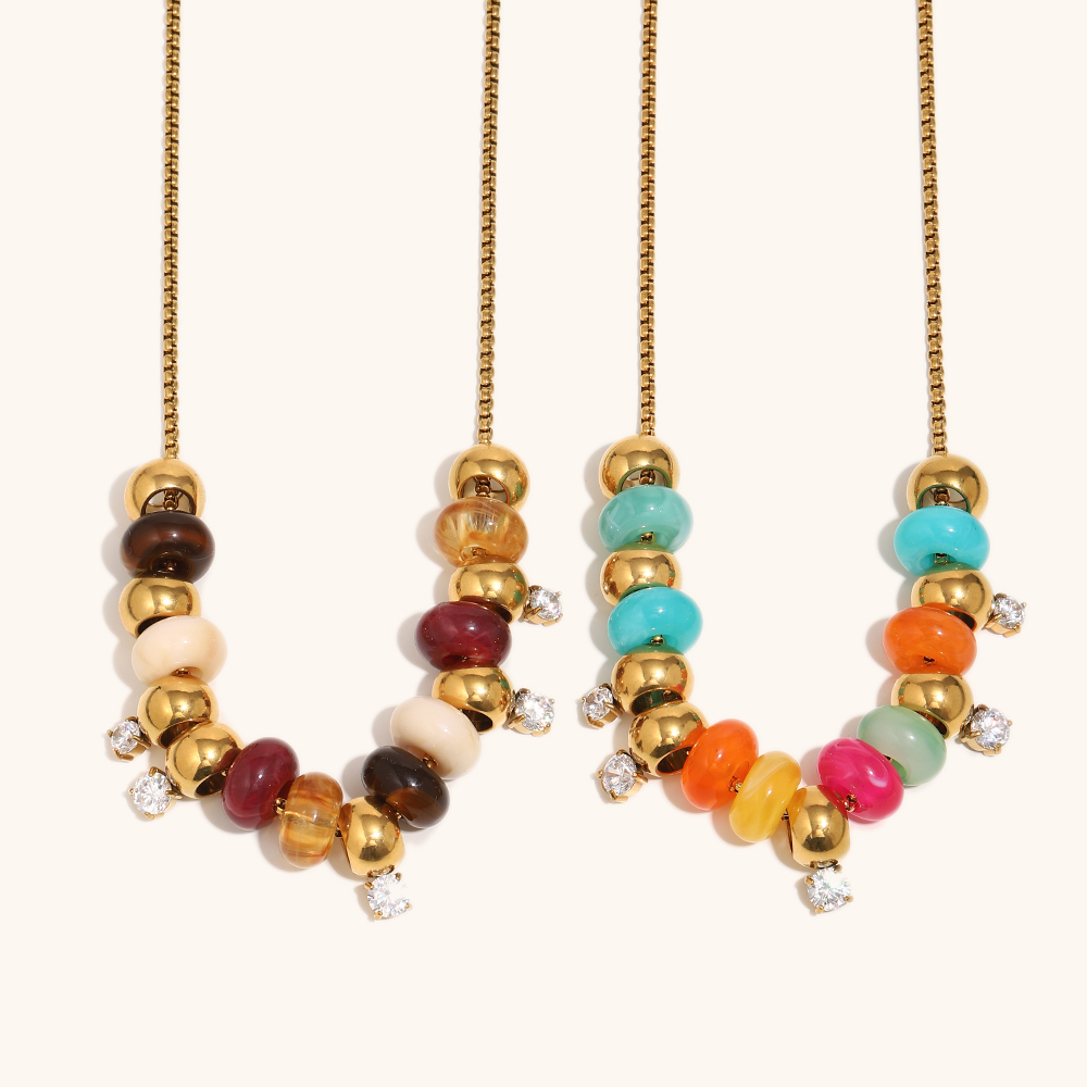 Vintage Colorful Acrylic Bead Charm Necklace