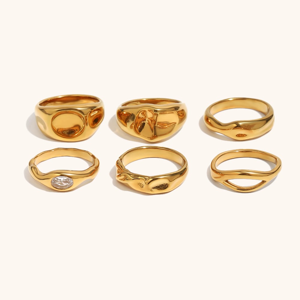 316L Stainless Steel Sculptural Bands & Signets Rings Set