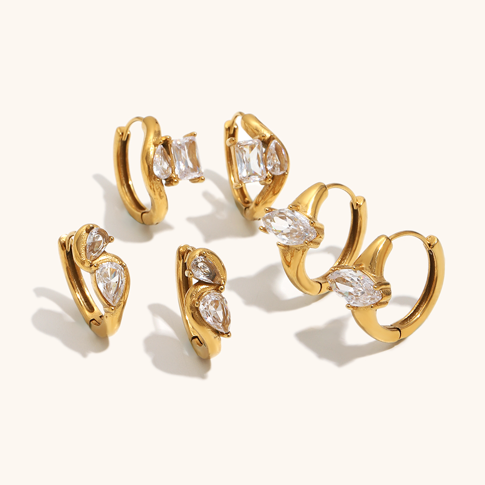 Minimalist Water Drop Square Horse Eye Zircon Huggies Earrings Set