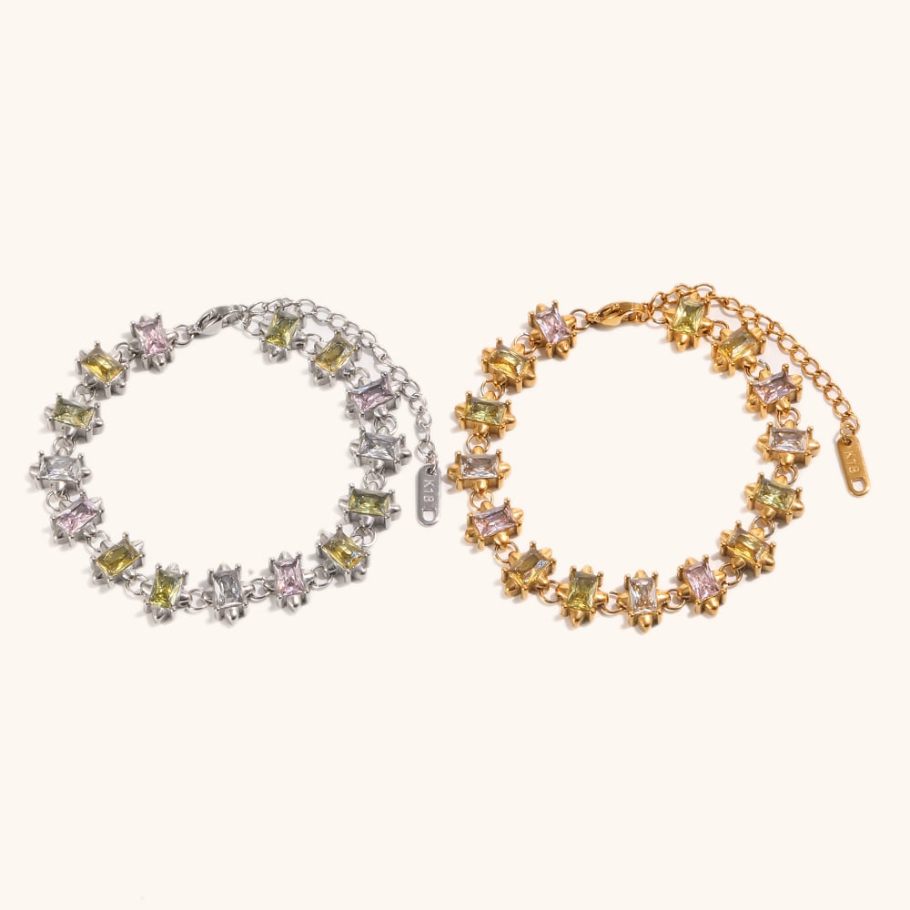 Colorful Square Zircon Chain Bracelet