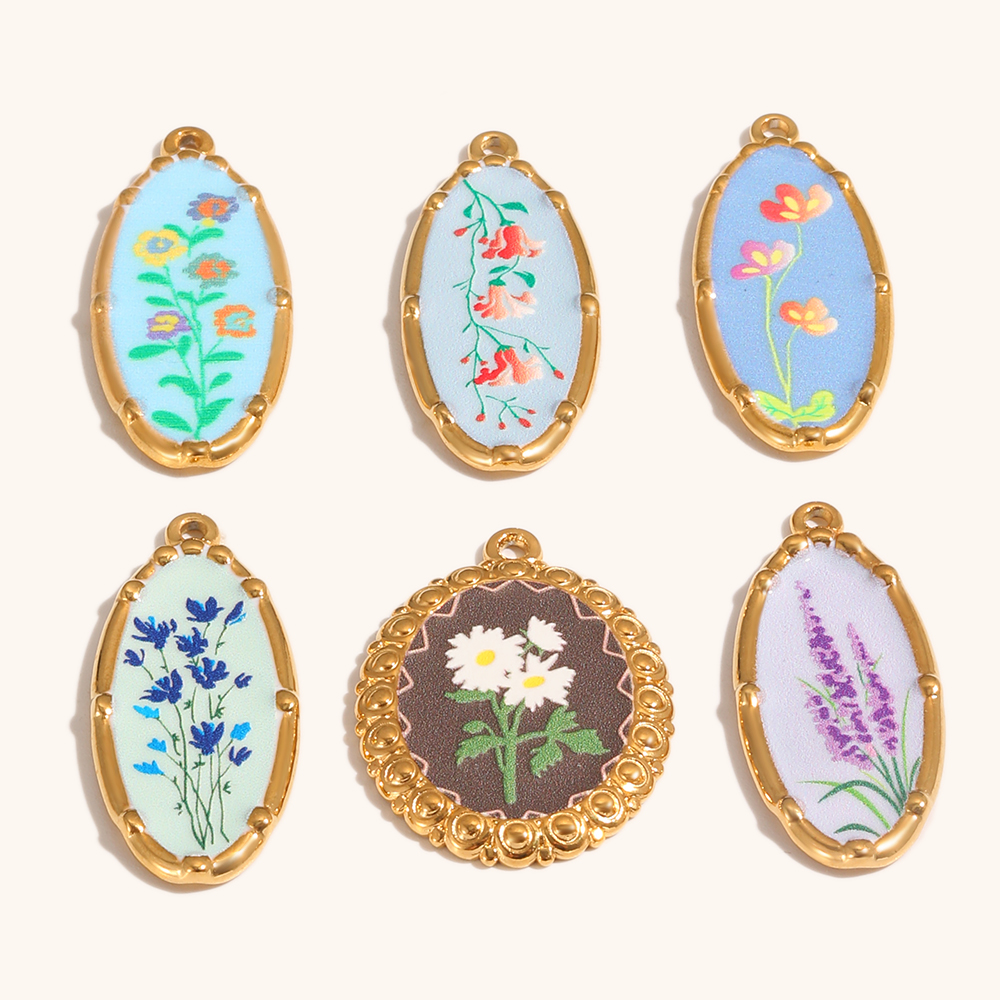 Enamel Birth Flower Gold Plated Pendants Set